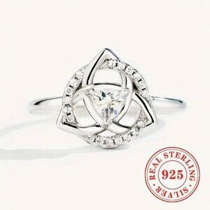 Celtic Triangle Ring Size 7 with Circle and Center Triangle Cut Zirconia